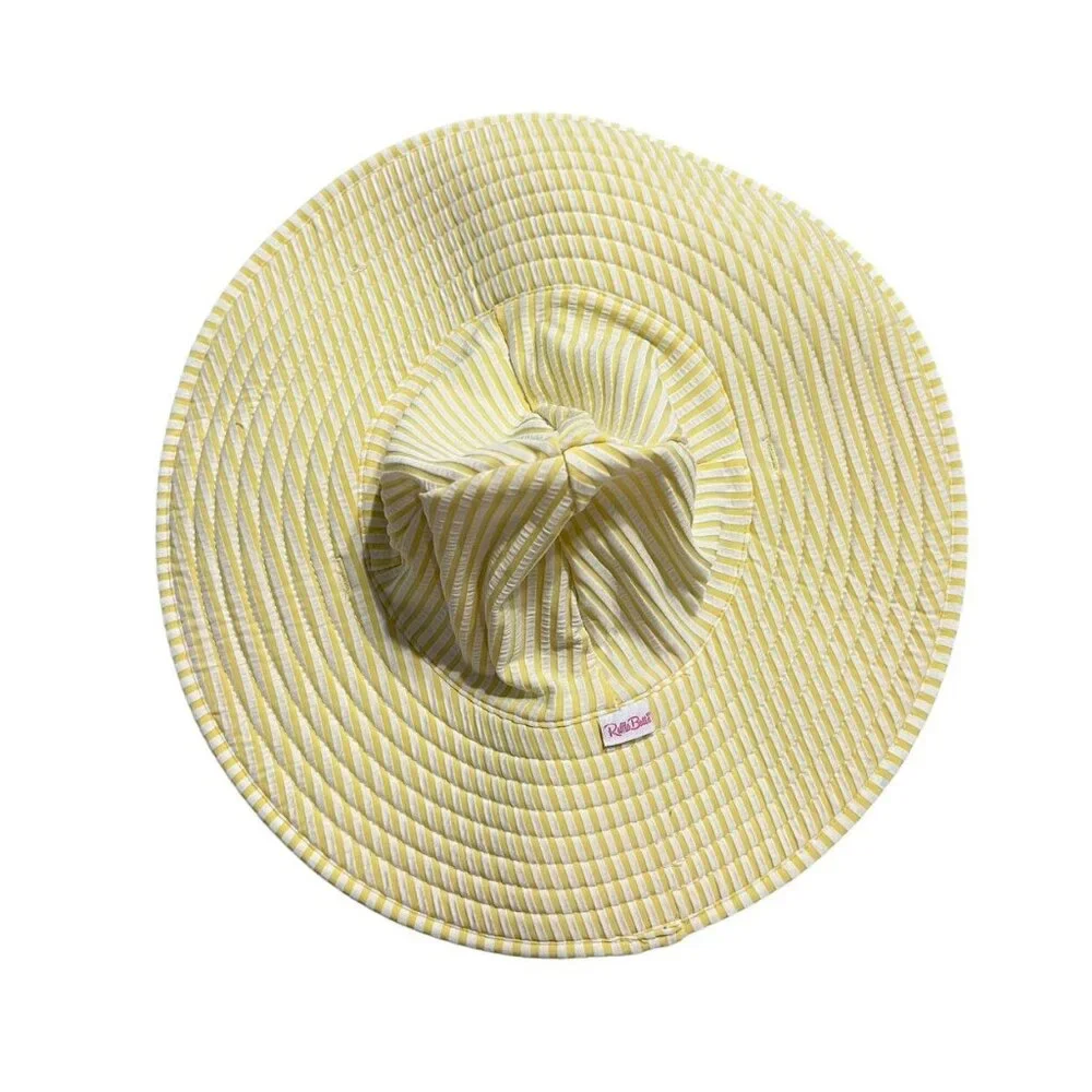 Ruffle Butts 6-10Y Yellow Seersucker Sun Hat Swim Hat